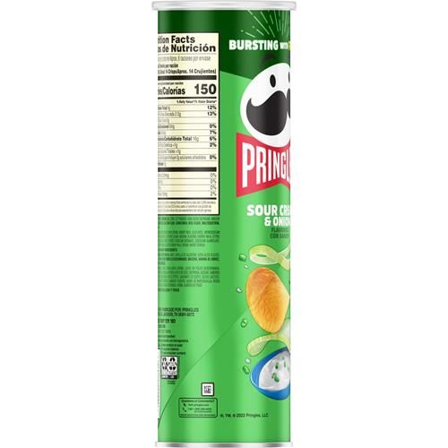 Pringles Croustilles, Collations pour le déjeuner, Collations sur le pouce, Crème aigre et oignon, Boîte de 155g (1 boîte)