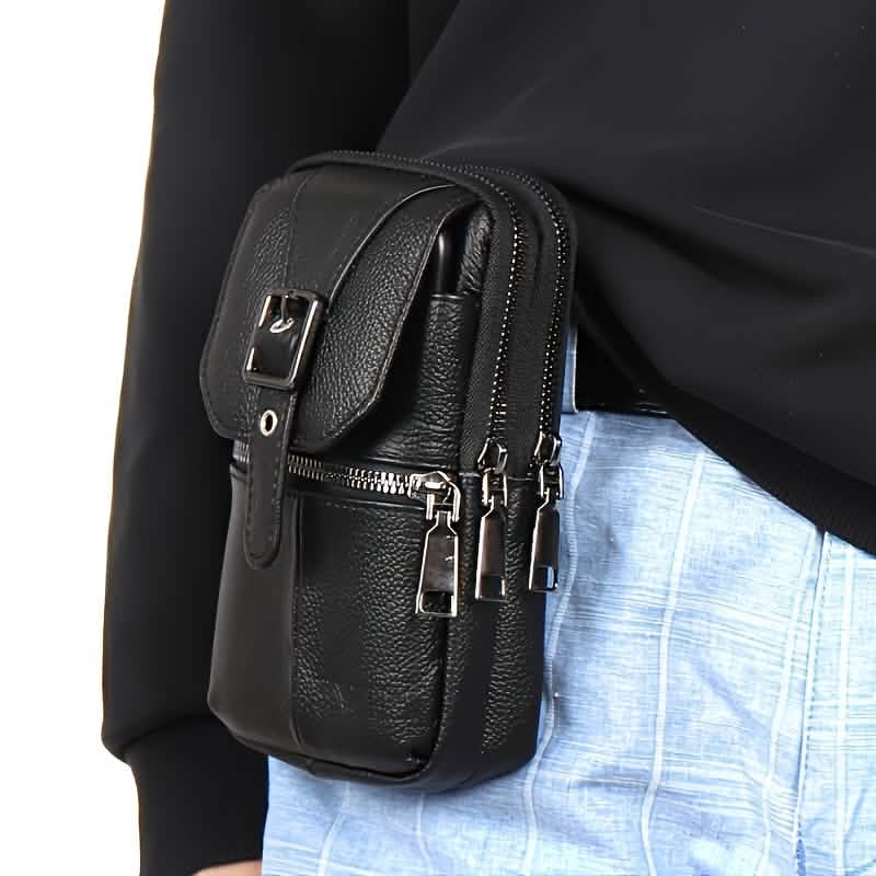 Sac banane portefeuille en cuir véritable pour homme