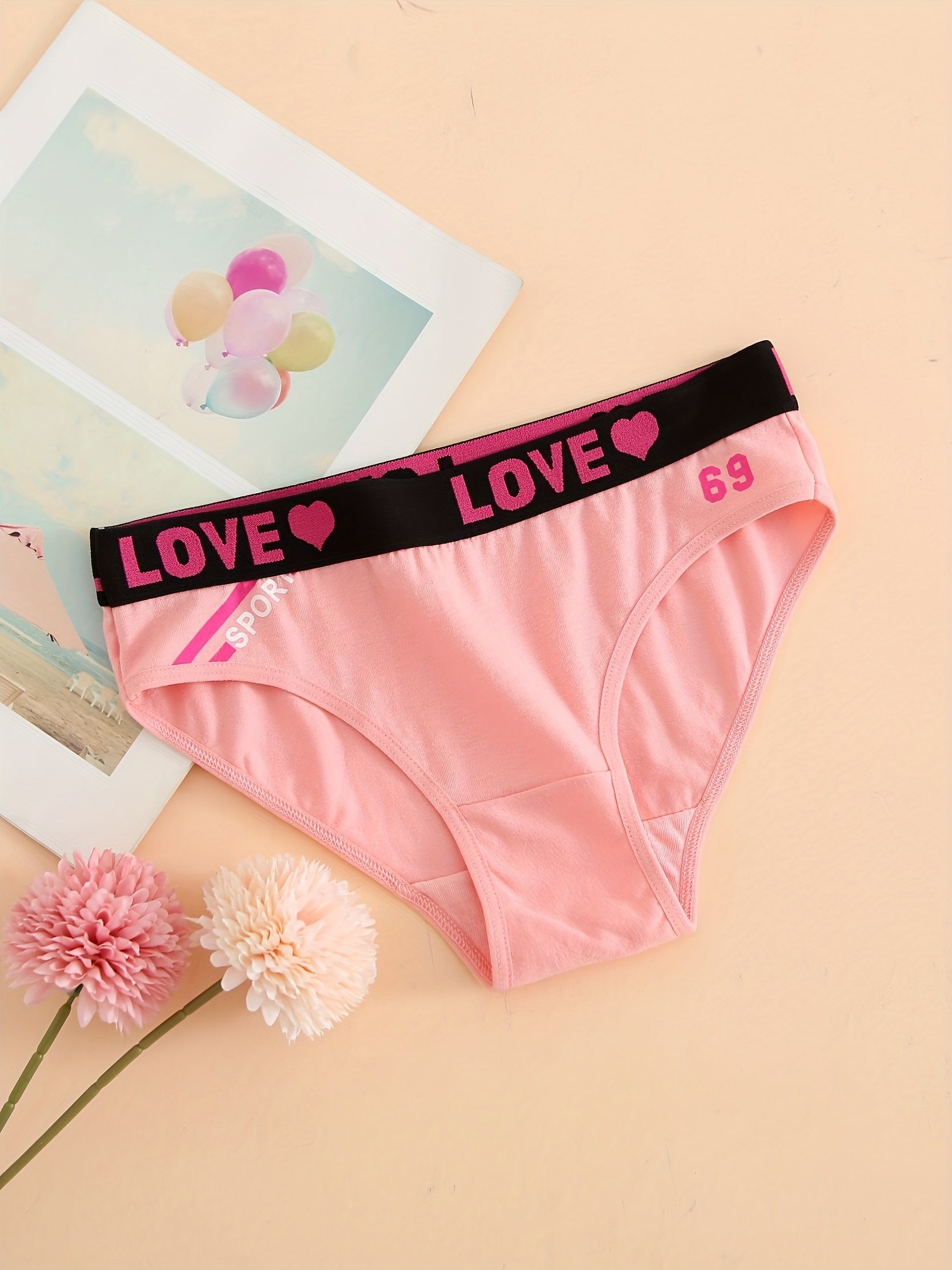 Lot de 6 culottes bikini sans coutures Soft Touch pour femme – Culottes colorées en coton taille basse avec coupe extensible et imprimé alphabet – Essentiels de lingerie et sous-vêtements quotidiens pour femme pour l'été