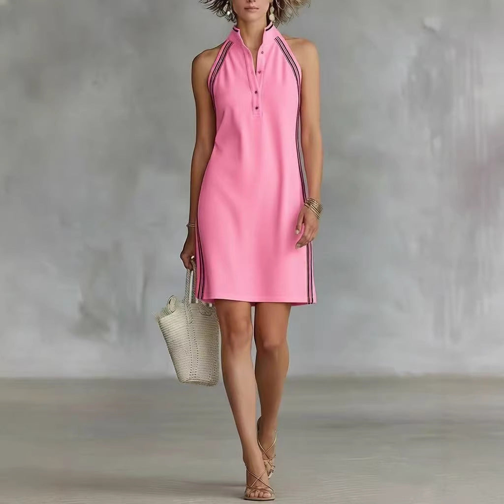Robe Chemise sans Manches à Col Boutonné pour Femme