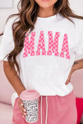 T-shirt à carreaux blancs avec lettres MAMA