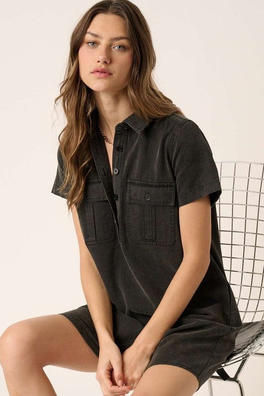 Robe chemise boutonnée à col et manches courtes pour femme – Un essentiel décontracté, chic et polyvalent pour votre garde-robe