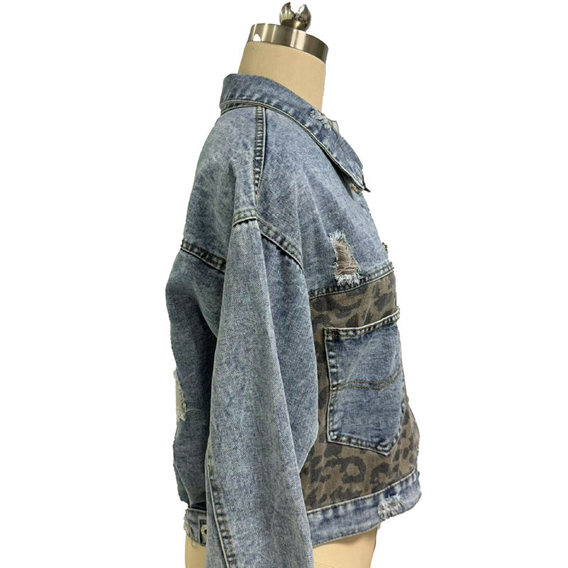 Veste en jean courte déchirée pour femme