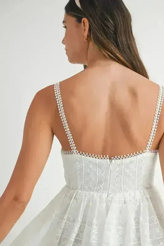 Robe nuisette mini caraco MABLE en dentelle œillet