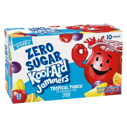 Boisson gazeuse Kool-Aid Jammers Punch Tropical Zéro Sucre, édulcorée artificiellement, boîte de 10 unités, sachets de 177 ml