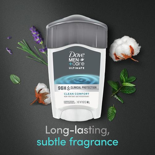 Dove Men + Care Antisudorifique protection clinique Clean Comfort en bâton pour hommes protection contre la sueur et les odeurs pendant 96 heures antisudorifique de force clinique avec 1/4 de crème hydratante 48 g