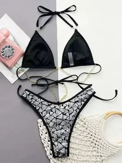 Ensemble bikini deux pièces à col licou à sequins