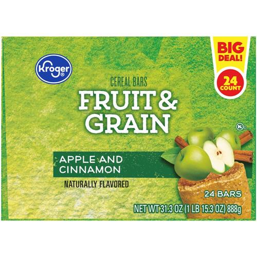 Barres déjeuner aux fruits et céréales, pomme et cannelle, Kroger, 24 unités