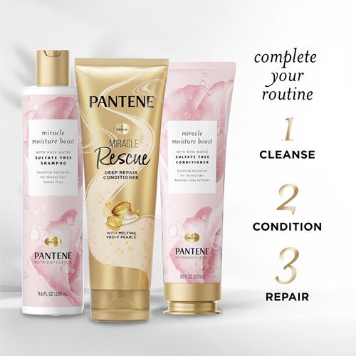 Pantene Nutrient Blends Miracle Moisture Boost – Revitalisant à l'eau de rose, sans sulfates, pour cheveux secs, 237 ml