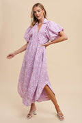 Robe Longue D'Été Fleurie Romantique à Manches Bouffantes Élégante et Féminine pour Femme