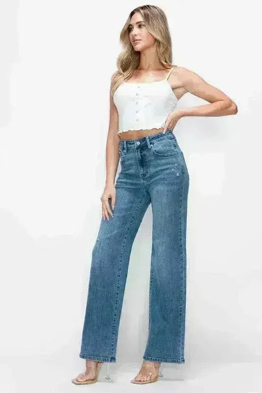 Jean bytos taille haute et coupe large avec poches
