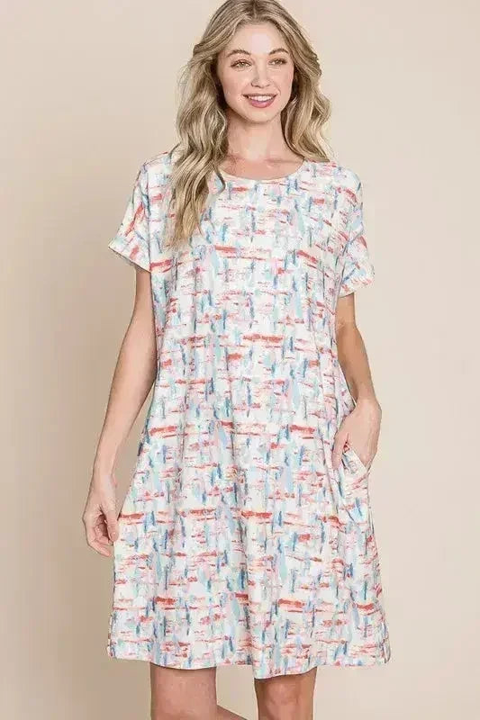 Robe T-shirt Imprimée BOMBOM – Décontractée Manches Courtes | Femstylo
