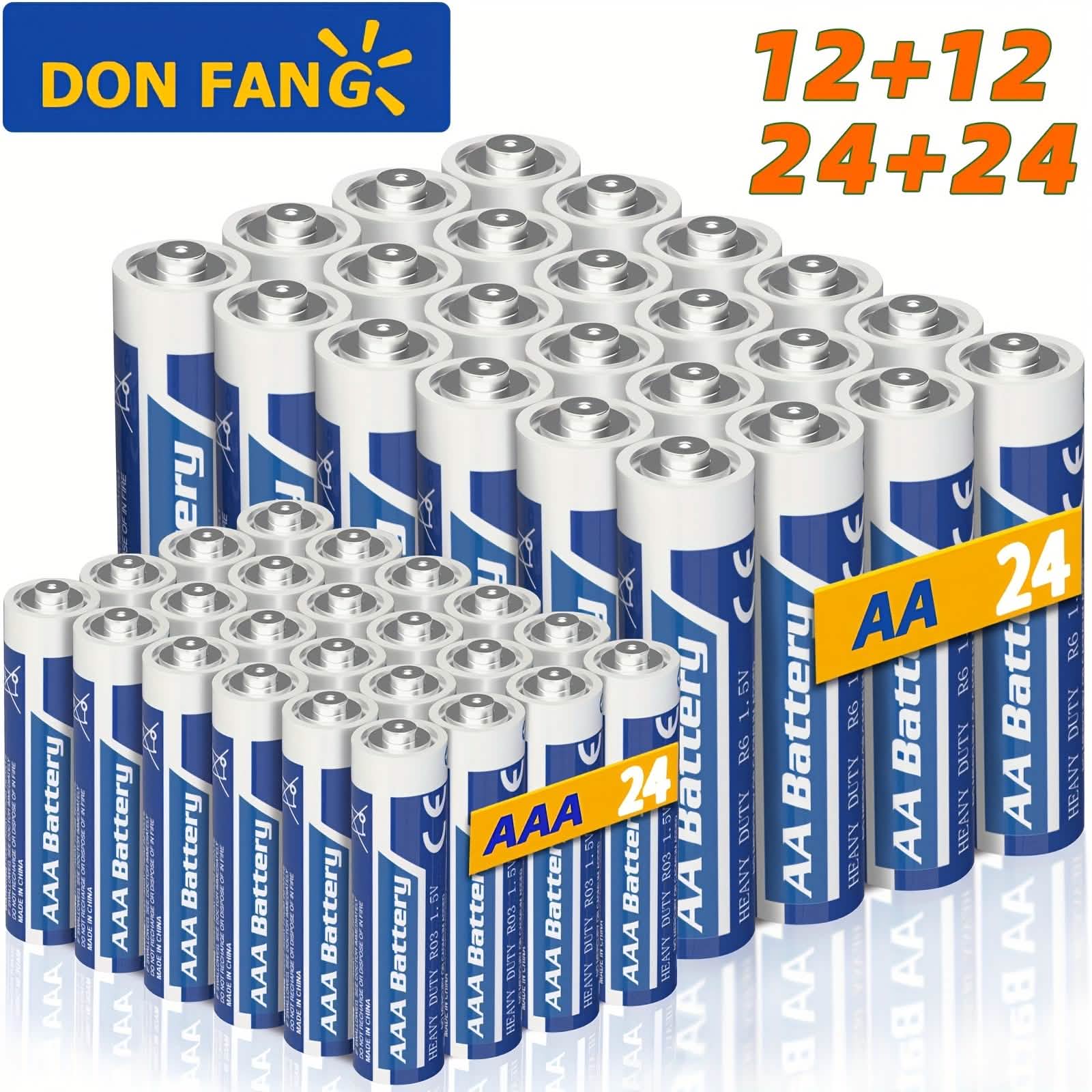Lot de 48 piles : AA + AAA Carbone – 1,5 V, non rechargeables