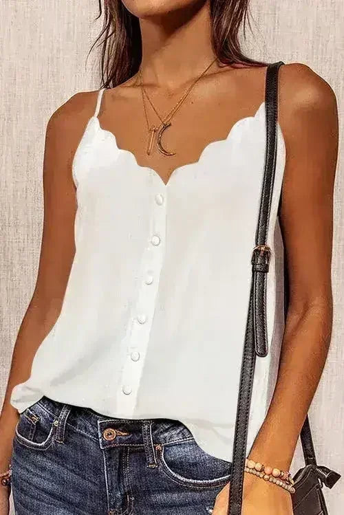 Gilet blanc boutonné à fines bretelles et col en V
