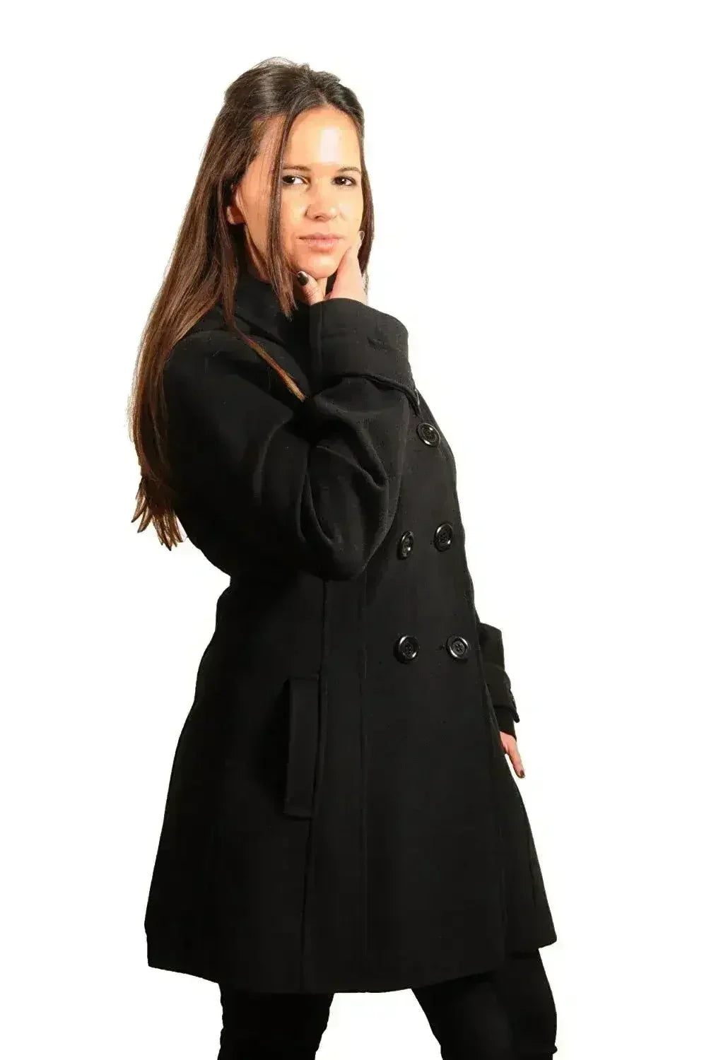 Manteau à capuche croisé double face en laine