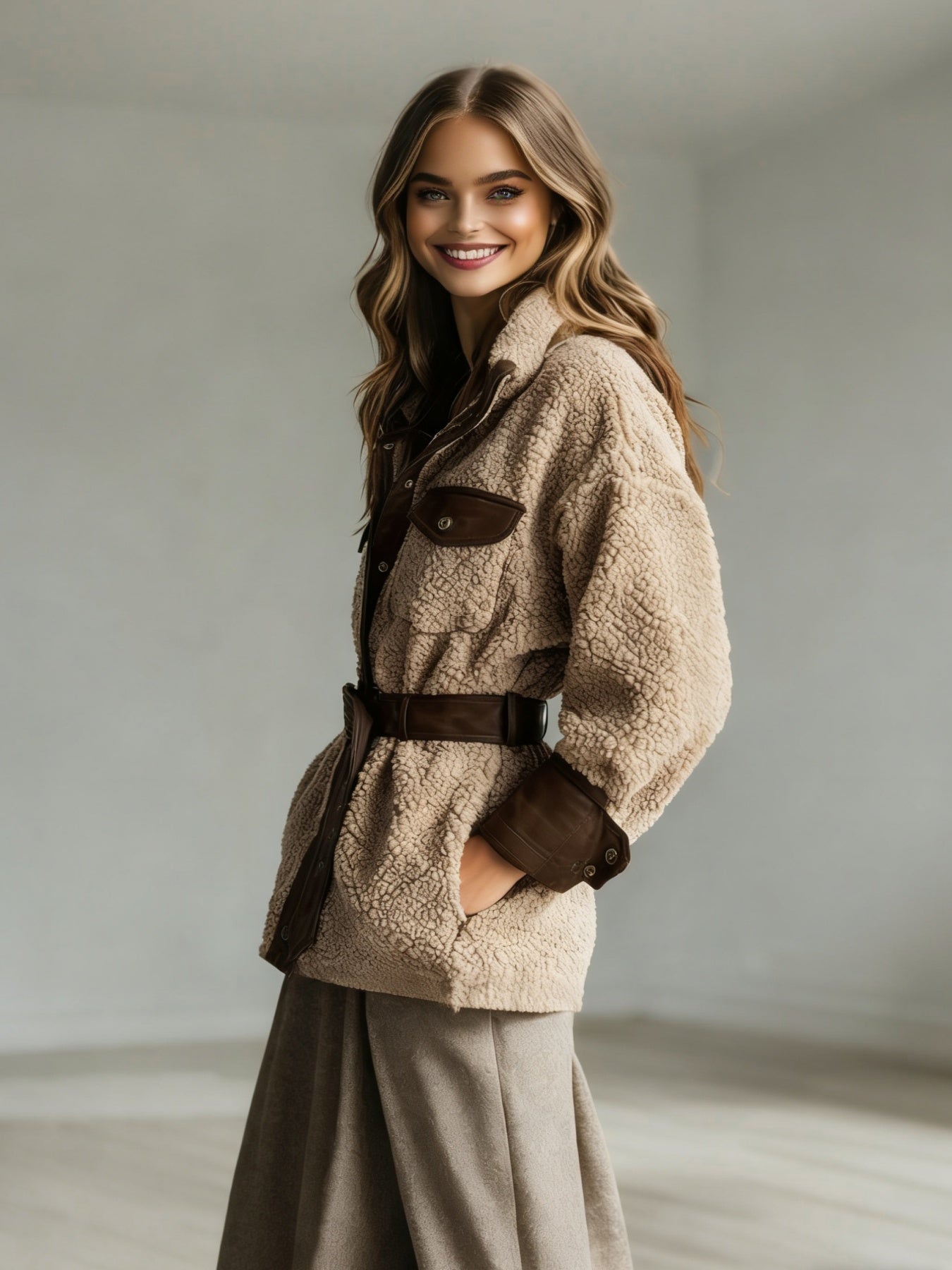 Blouson vintage femme en cuir PU – Doublure en fourrure d'agneau pour l'automne et l'hiver