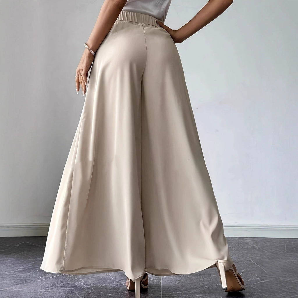 Pantalon large plissé taille haute pour femme – Lin bohème décontracté