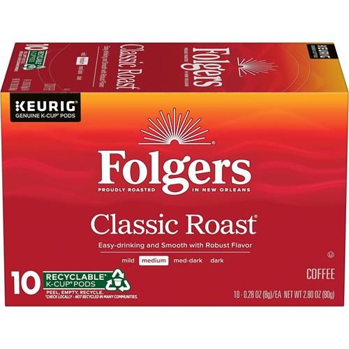 Café Folgers Classic Roast, torréfaction moyenne, dosettes K-Cup Keurig, boîte de 10