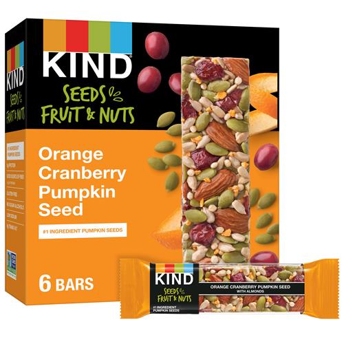 Barre de collation Kind Seeds Fruits et Noix, Orange Canneberge | 5g de protéines, riche en fibres, sans gluten, 40 g, lot de 6