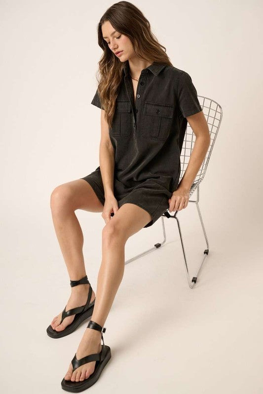 Robe chemise boutonnée à col et manches courtes pour femme – Un essentiel décontracté, chic et polyvalent pour votre garde-robe