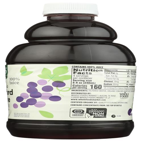 Whole Foods Market, Pur Jus Biologique, Raisin Concord, 946 ml