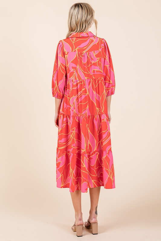 Nouvelle robe midi d'été à plusieurs niveaux, imprimée et col chemise pour femme – Une robe élégante et polyvalente au style raffiné et féminin