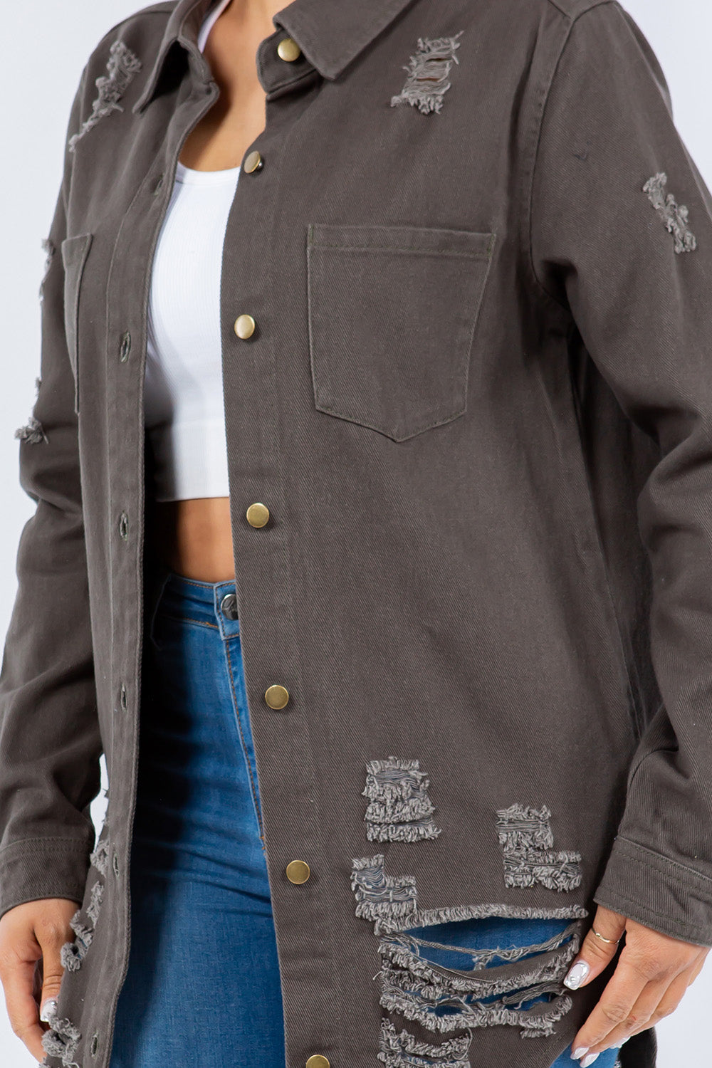 Veste chemise boutonnée à manches longues American Bazi, coupe tendance et effet vieilli pour femme