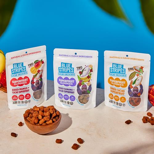 Gummies de super-fruits de cacao séché Blue Stripes, 90 g