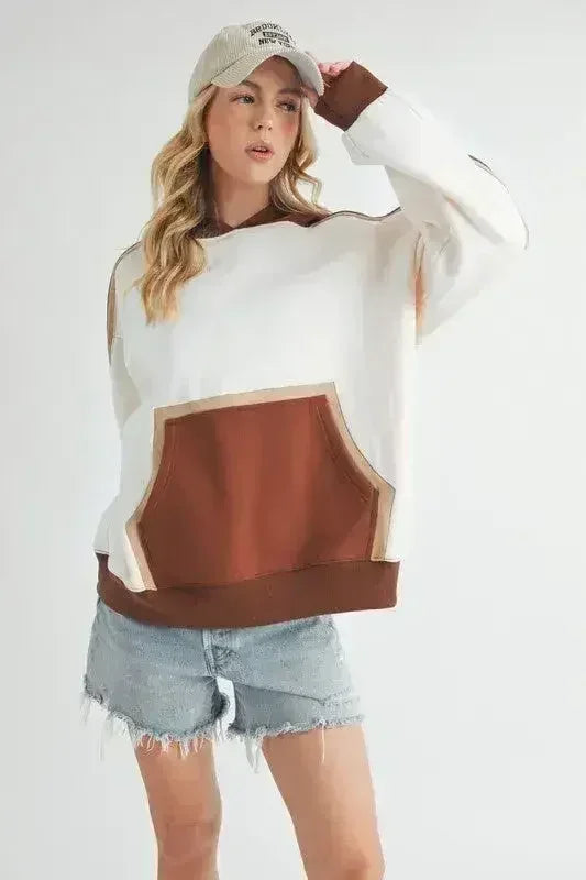 Sweat à capuche color block - Sweat-shirt à poche kangourou | Femstylo