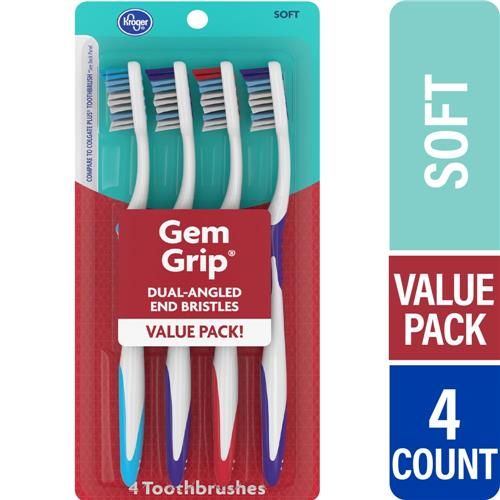 Brosses à Dents Double Angle Kroger Gem Grip à Poils Souples Paquet Économique de 4