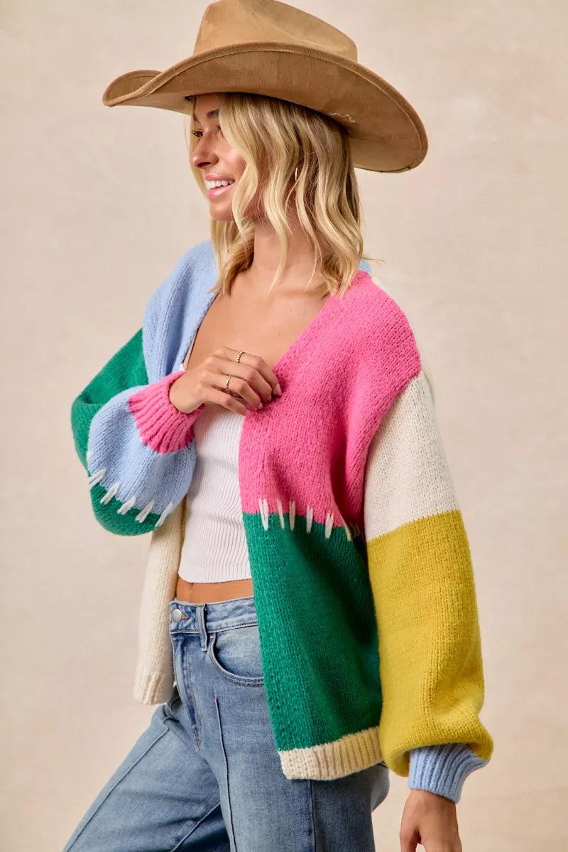 Cardigan chandail ouvert color block BiBi