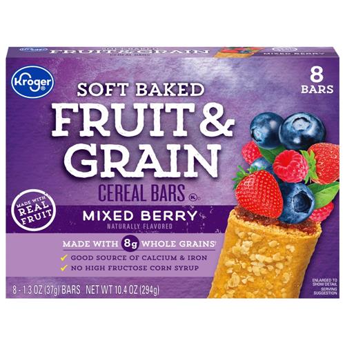 Barres de petit-déjeuner aux fruits et céréales, baies mélangées Kroger, 8 unités