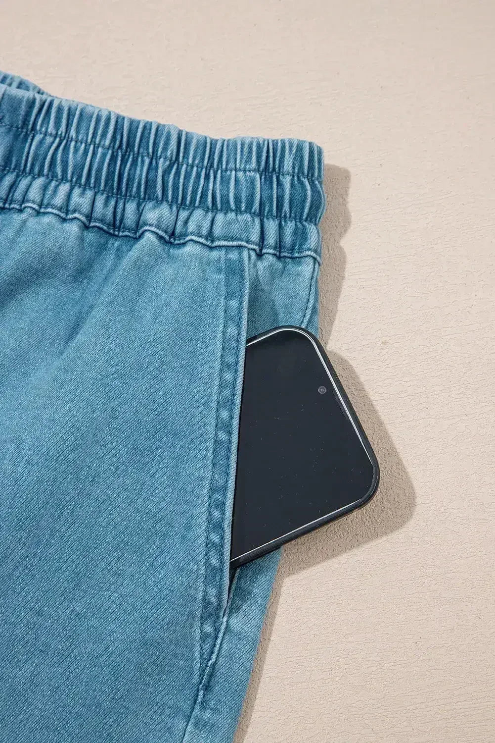 Short en jean Beau Blue avec taille élastique et cordon de serrage
