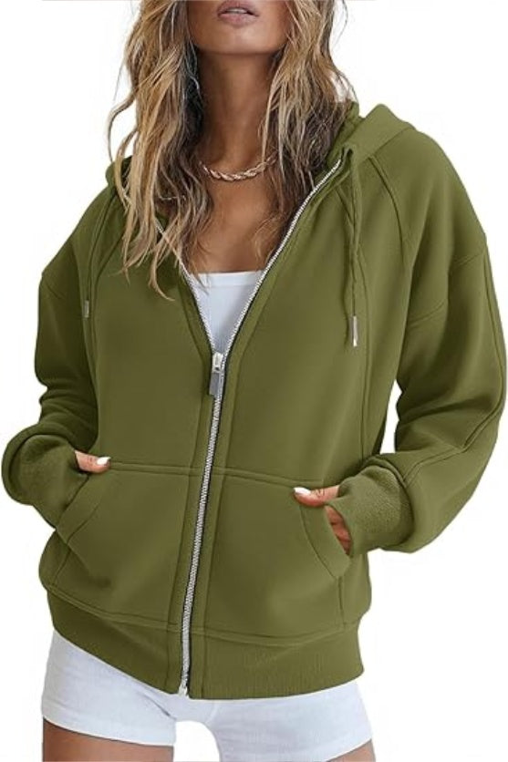 Sweat-shirt court zippé pour femme – Sweat à capuche décontracté doublé polaire