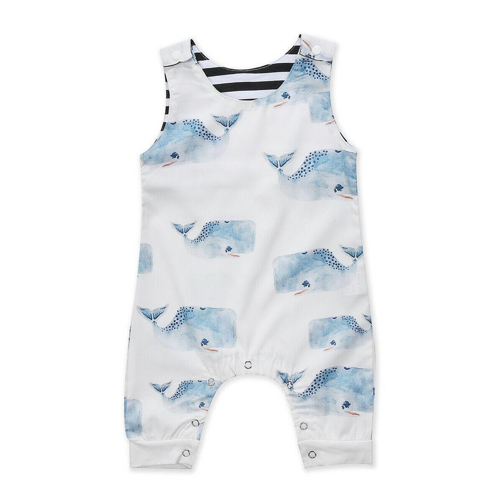 Grenouillère sans manches imprimé baleines pour bébés garçons, tenue de soleil d'été, barboteuse salopette combishort