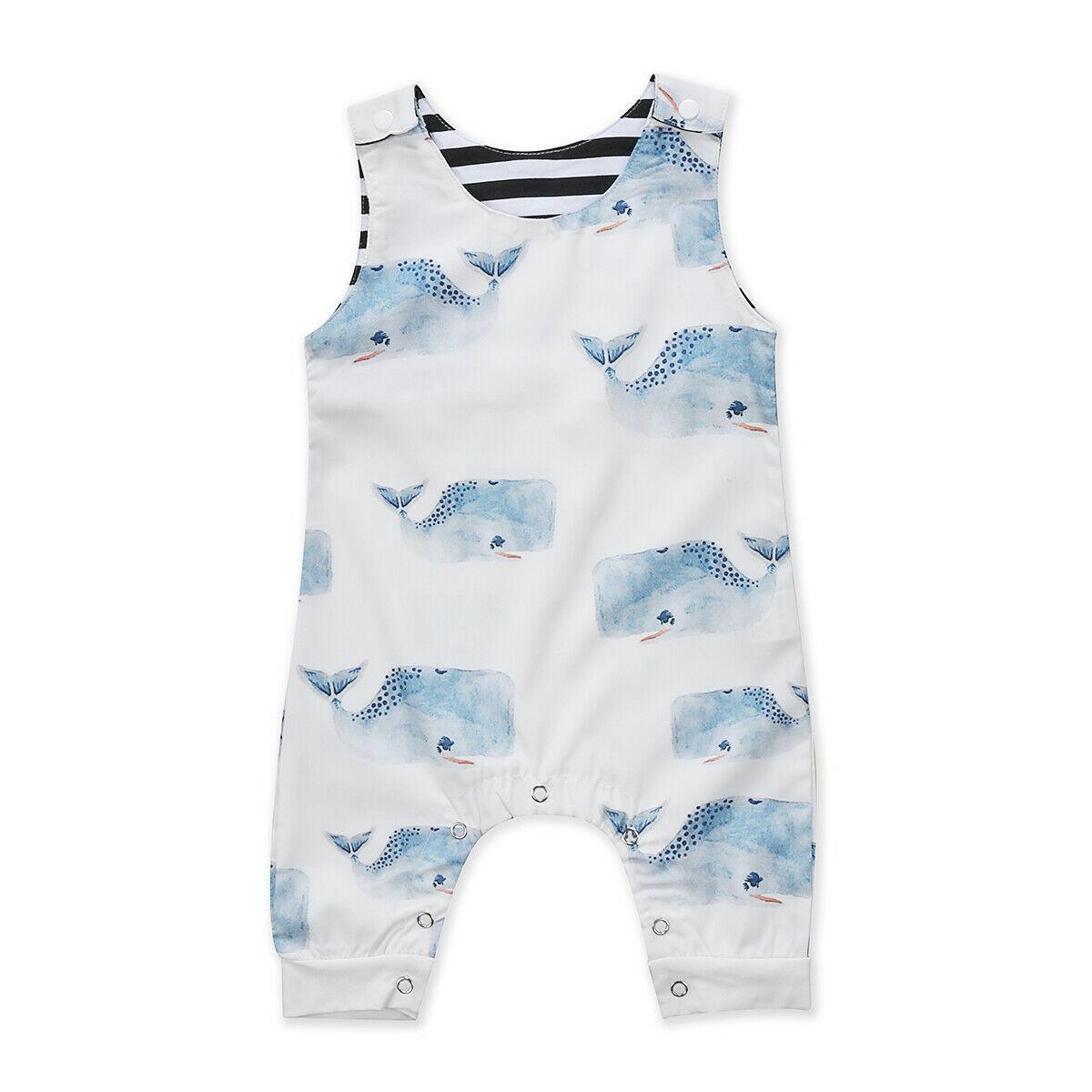 Grenouillère sans manches imprimé baleines pour bébés garçons, tenue de soleil d'été, barboteuse salopette combishort