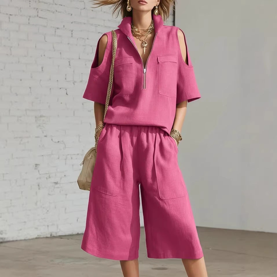 Ensemble deux pièces chemise à manches courtes et short ample | Décontracté