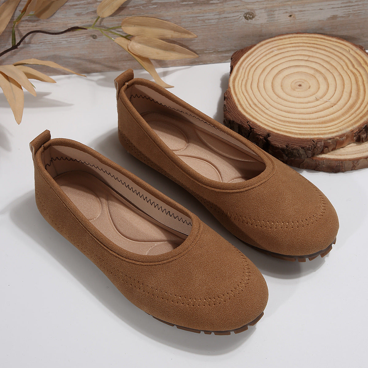 Mocassins Femme Décolletés à Bout Rond – Chaussures Plates Décontractées à Enfiler