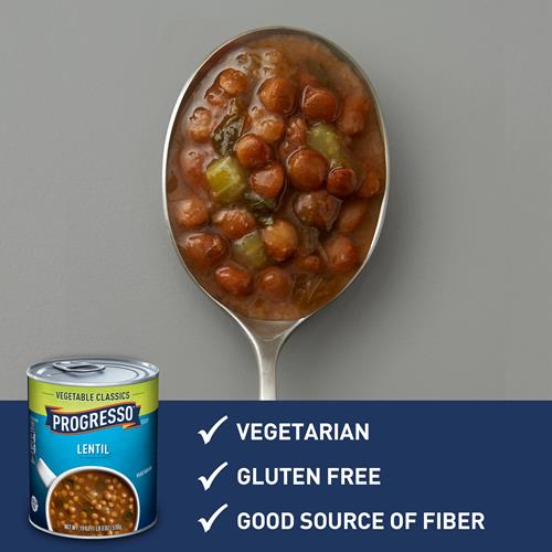 Progresso Soupe aux lentilles, Soupe en conserve classique aux légumes, Sans gluten, 538 g