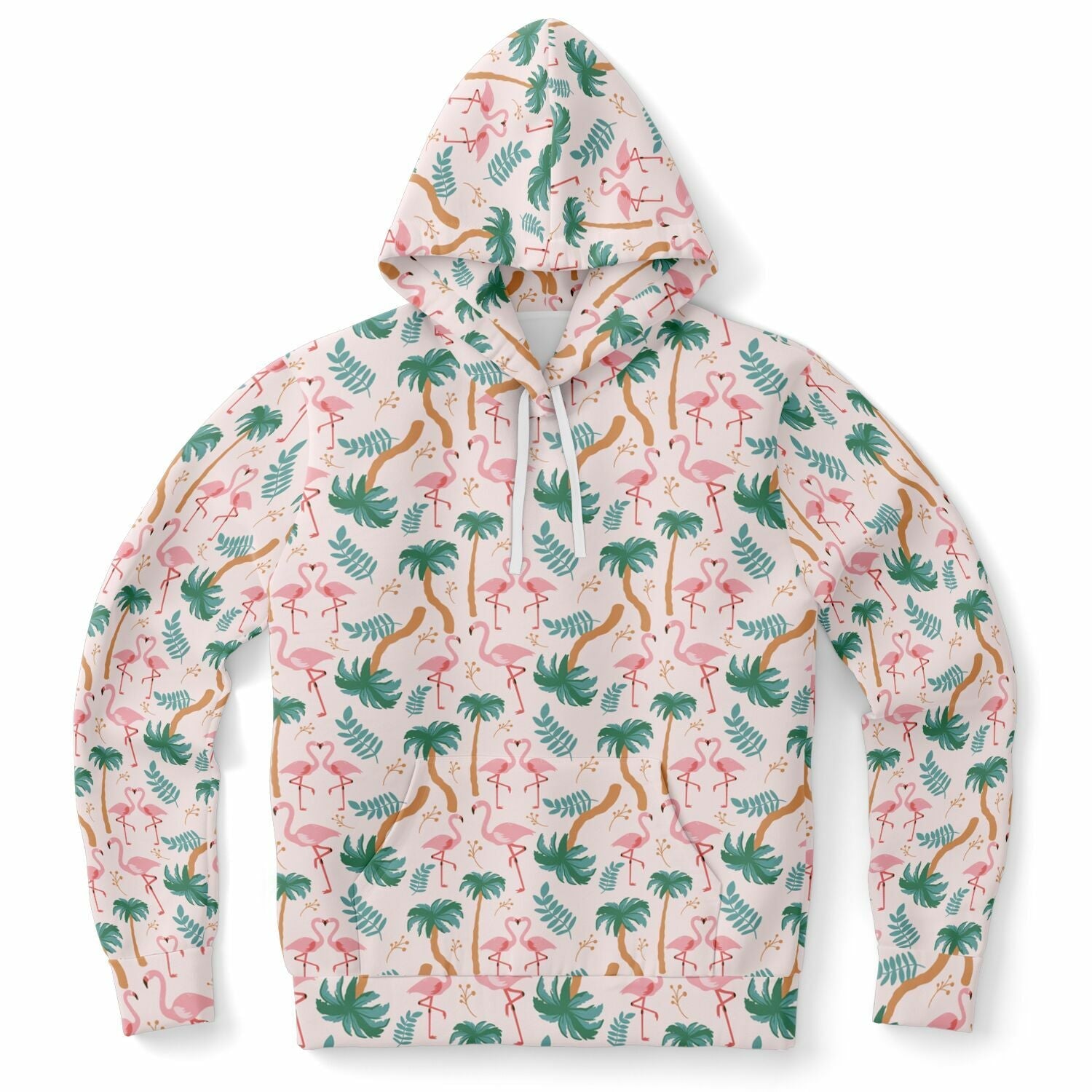 Sweat à capuche motif floral tropical flamant rose