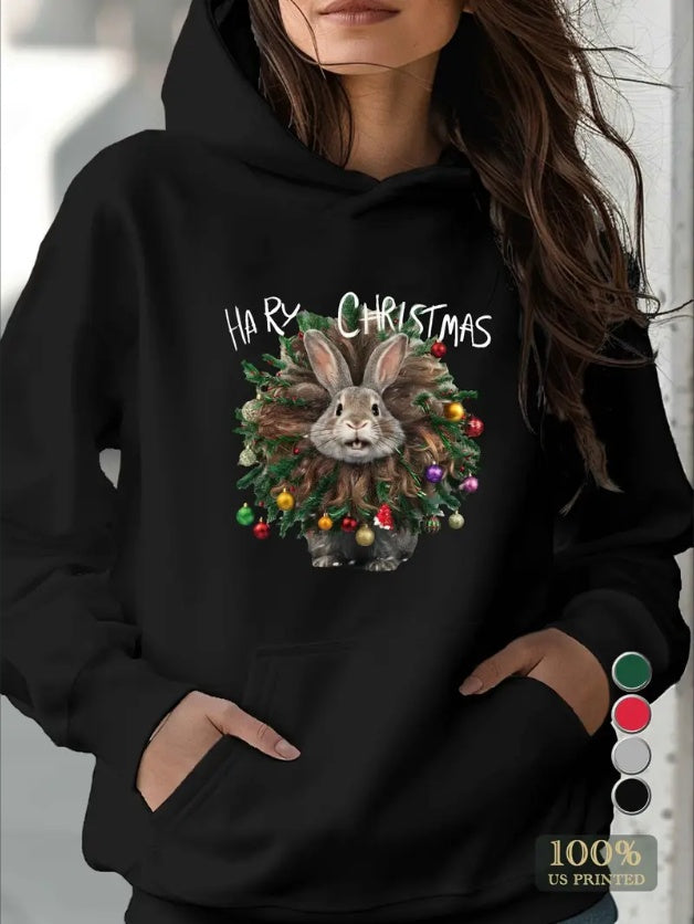 Sweat à capuche lapin poilu de Noël pour femme