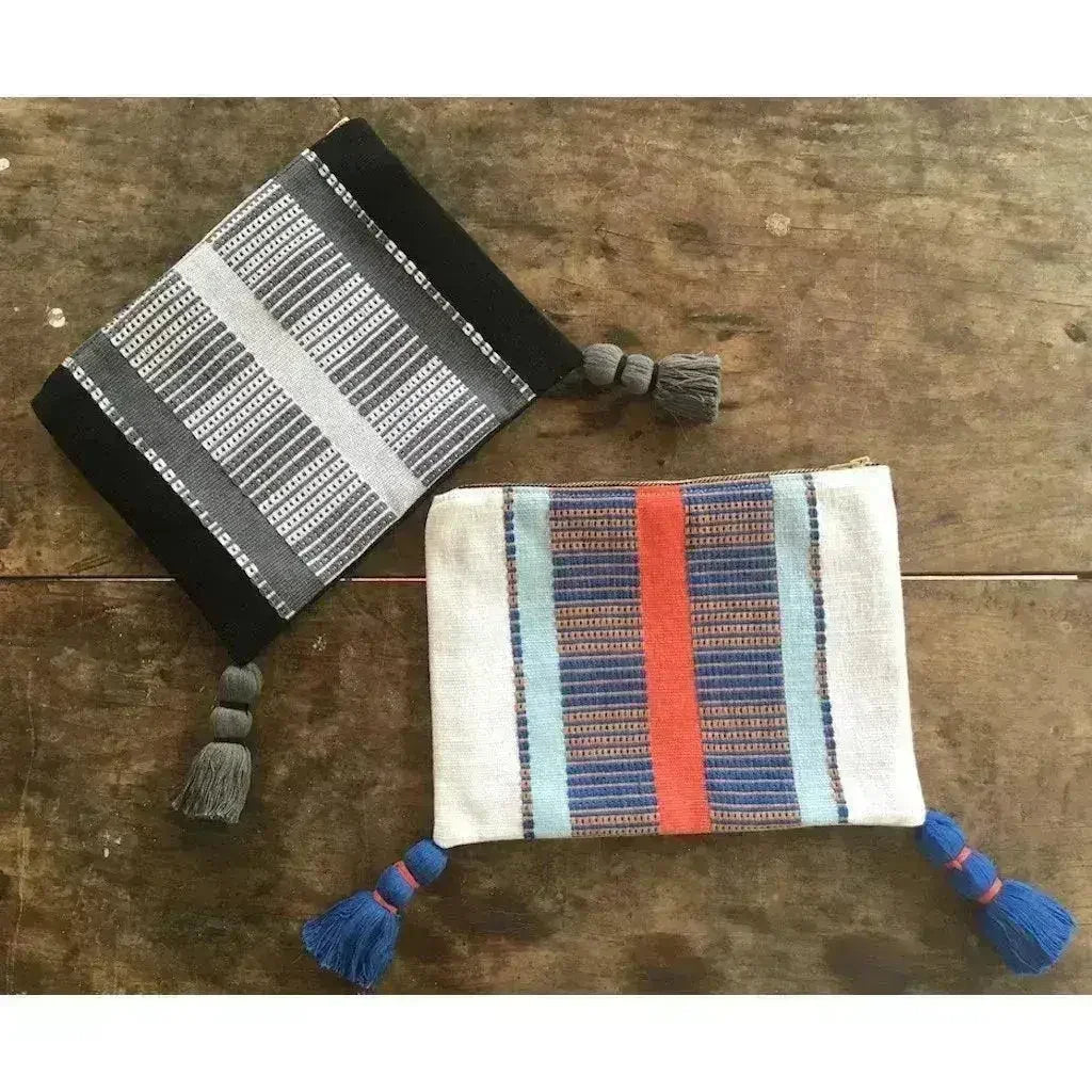 Pochette à poignée rayée blanche