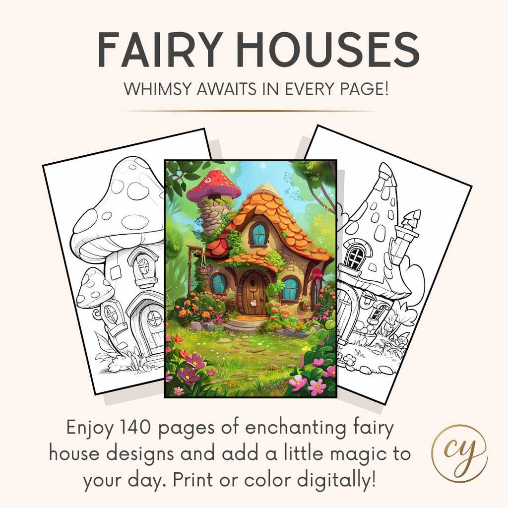 140 pages de coloriage de maisons féériques enchantées – PDF imprimable ou utilisation numérique