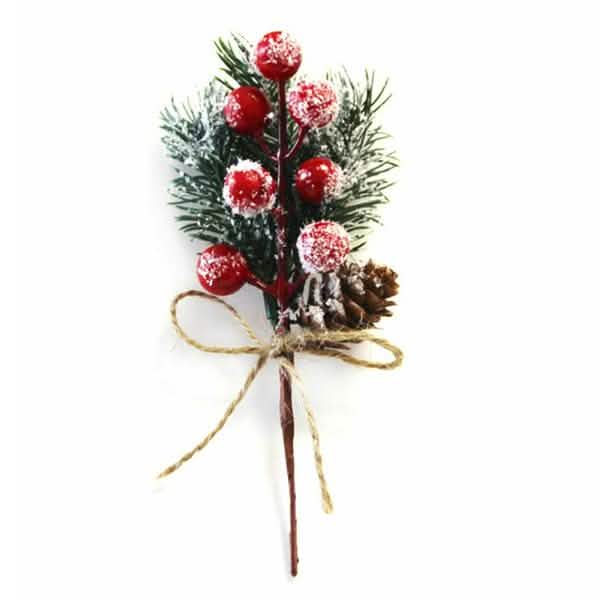Faux sapin de Noël givré avec pommes de pin, baies et houx – Ornement de Noël
