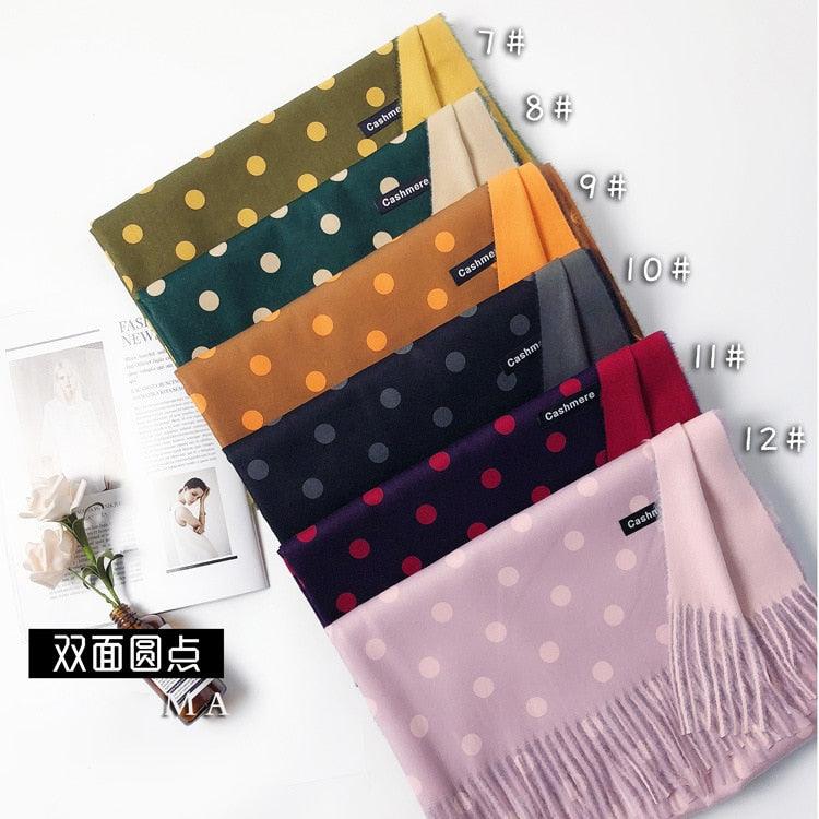 Mode Automne Hiver Chaud de Haute Qualité Long Hijab Cachemire Foulards Motifs à Pois Pompons Élégant Épais Châle Enveloppant Dames Léger Écharpe Douce Laine Cachemire Écharpe pour Femmes