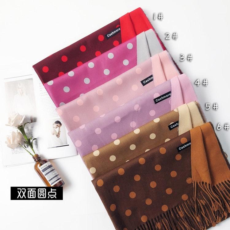 Mode Automne Hiver Chaud de Haute Qualité Long Hijab Cachemire Foulards Motifs à Pois Pompons Élégant Épais Châle Enveloppant Dames Léger Écharpe Douce Laine Cachemire Écharpe pour Femmes
