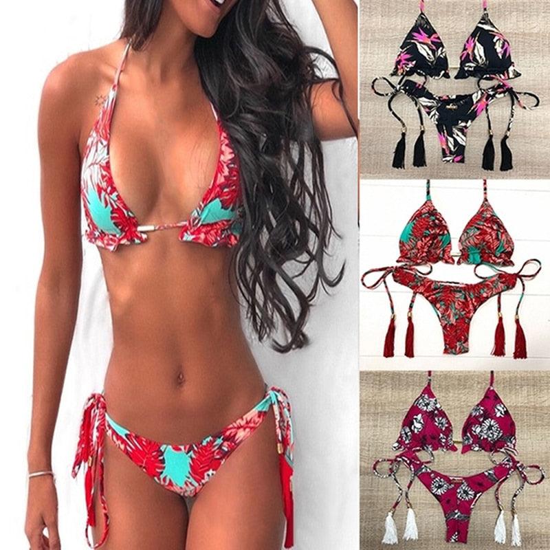 Ensemble bikini mode rayé, maillot de bain deux pièces, lacé, string, mini bikini, rembourré, triangle, maillots de bain respirants pour femmes pour l'été.