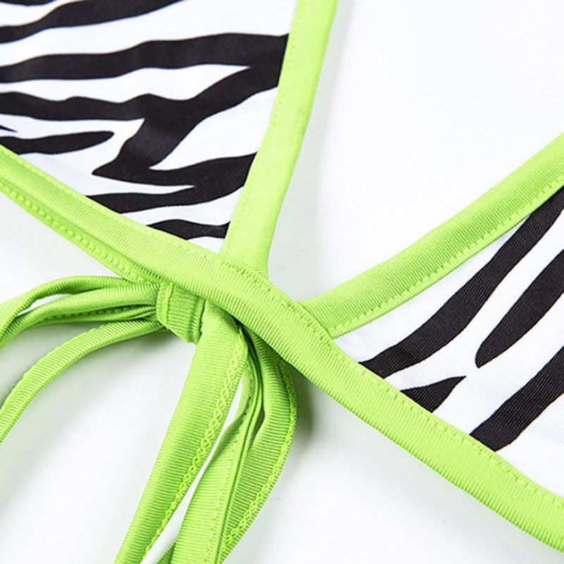 Ensemble bikini mode rayé, maillot de bain deux pièces, lacé, string, mini bikini, rembourré, triangle, maillots de bain respirants pour femmes pour l'été.