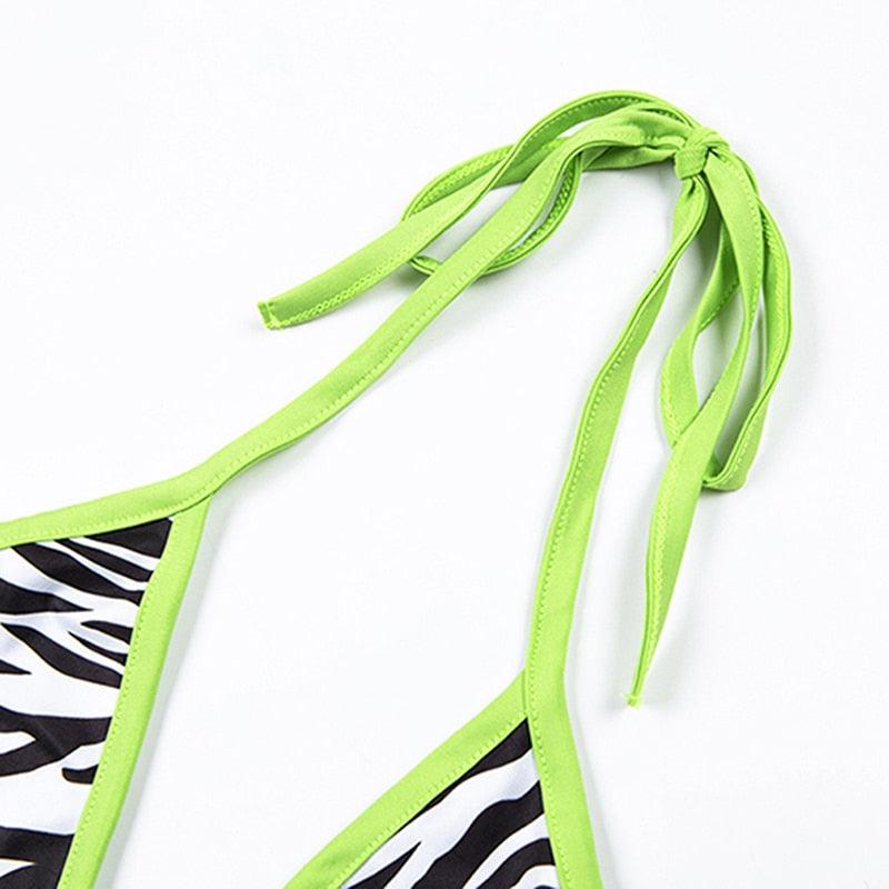 Ensemble bikini mode rayé, maillot de bain deux pièces, lacé, string, mini bikini, rembourré, triangle, maillots de bain respirants pour femmes pour l'été.
