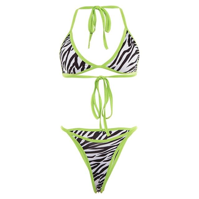 Ensemble bikini mode rayé, maillot de bain deux pièces, lacé, string, mini bikini, rembourré, triangle, maillots de bain respirants pour femmes pour l'été.